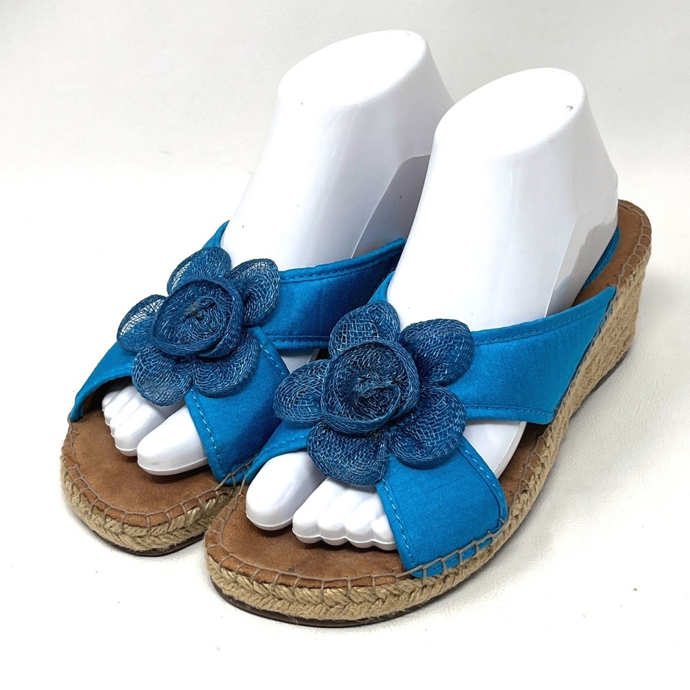 Lifestride Sunny Blue Aqua Flower Sandal Espadrille 8M Tropical Beach 3D Boho